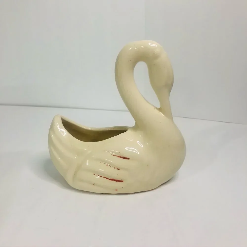 vintage whimsical white swan ceramic white planter 1930's-40's kitschy dish bird